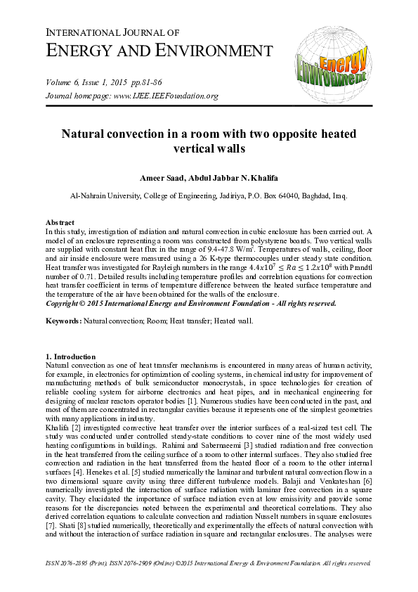 (PDF) Natural convection in a room with two opposite heated vertical walls