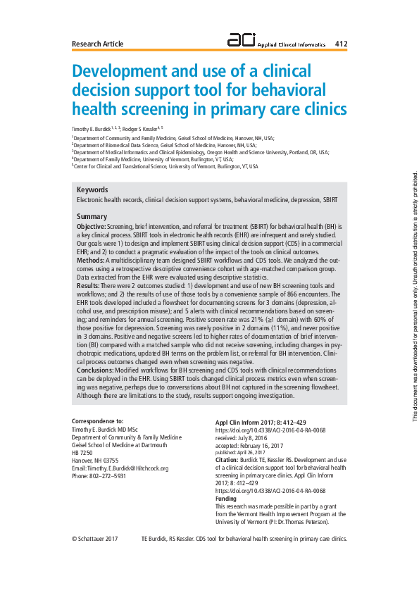 (PDF) Development and use of a clinical decision support tool for ...