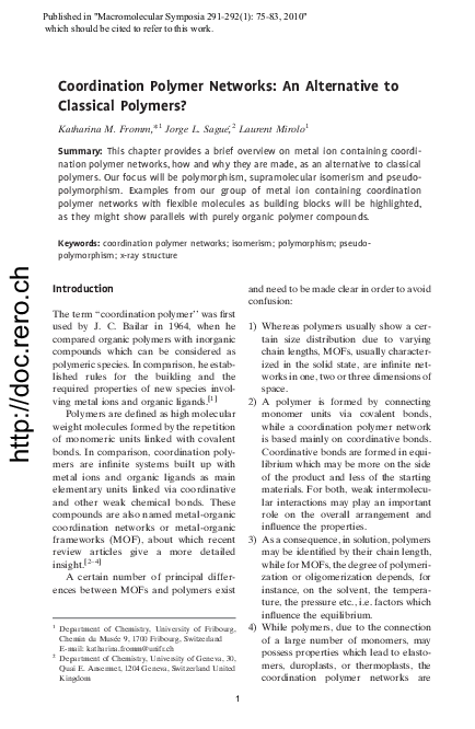 (PDF) Coordination Polymer Networks: An Alternative to Classical Polymers?