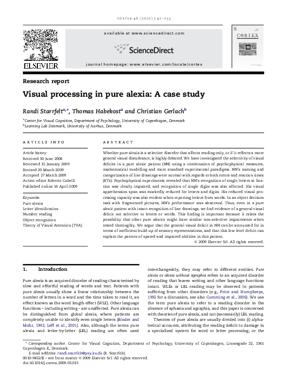 (PDF) Visual processing in pure alexia: A case study