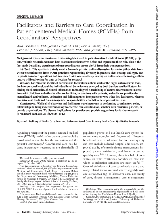 (PDF) Facilitators and Barriers to Care Coordination in Patient ...