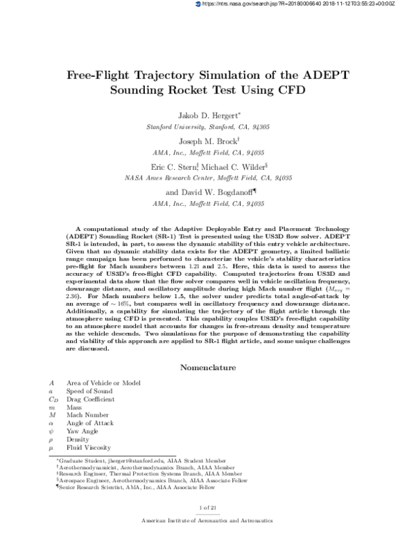 (PDF) Free-Flight Trajectory Simulation of the ADEPT Sounding Rocket ...