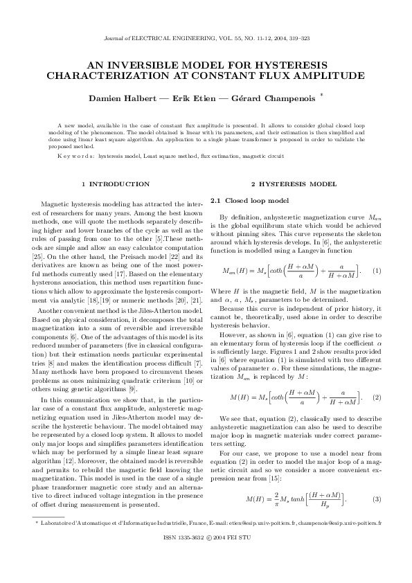 (PDF) An Inversible Model for Hysteresis Characterization at Constant ...