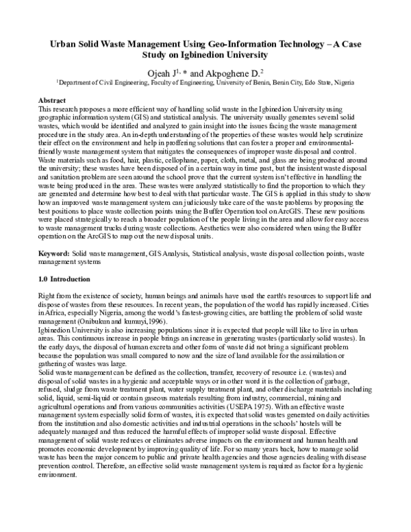 (PDF) Urban Solid Waste Management Using Geo-Information Technology -A ...