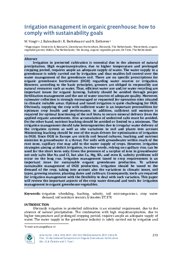 (PDF) Irrigation management in organic greenhouse: how to comply with ...