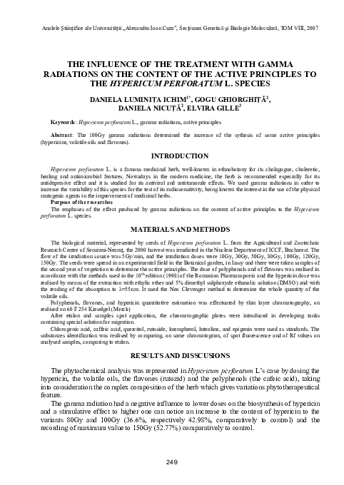 (PDF) The Influence of the Treatment with Gamma Radiations on the ...