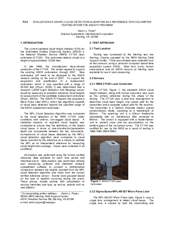 (PDF) P2.5 Evaluation of an MPL Cloud Detection Algorithm as a ...