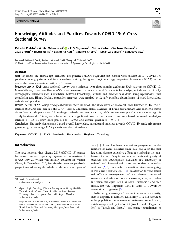 (PDF) Knowledge, Attitudes and Practices Towards COVID-19: A Cross ...