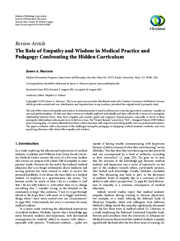 (PDF) The Role of Empathy and Wisdom in Medical Practice and Pedagogy ...
