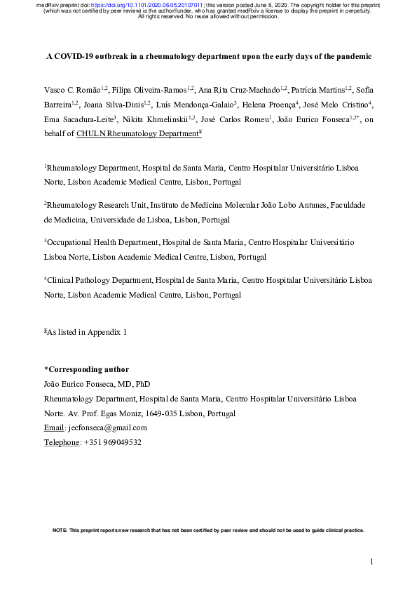 (PDF) A COVID-19 outbreak in a rheumatology department upon the early ...