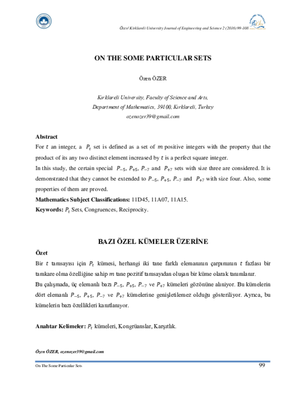(PDF) On the Some Particular Sets