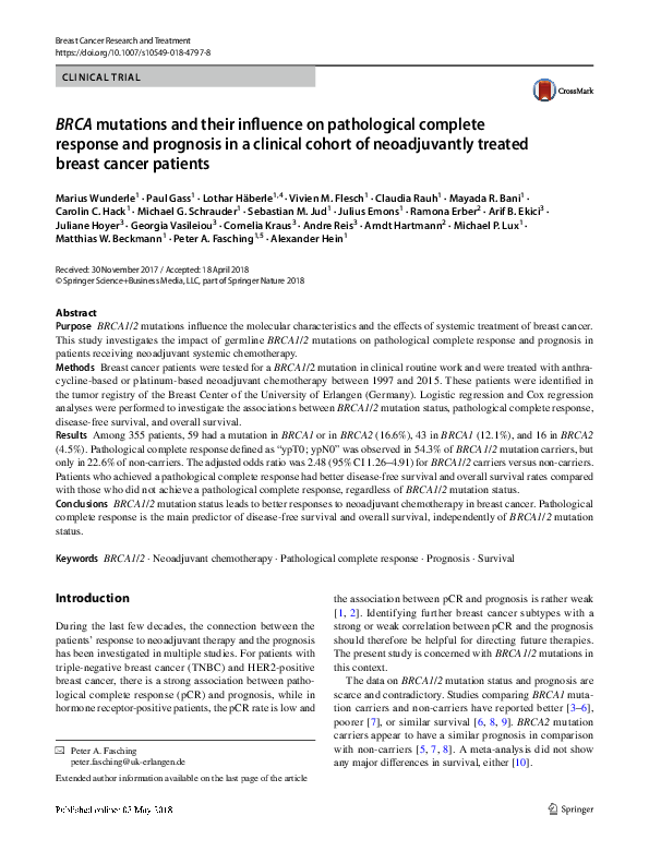 (PDF) BRCA mutations and their influence on pathological complete ...