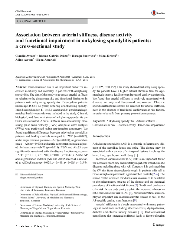 (PDF) Association between arterial stiffness, disease activity and ...