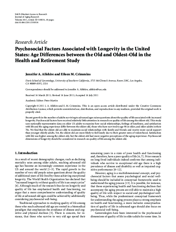 (PDF) Psychosocial Factors Associated with Longevity in the United ...