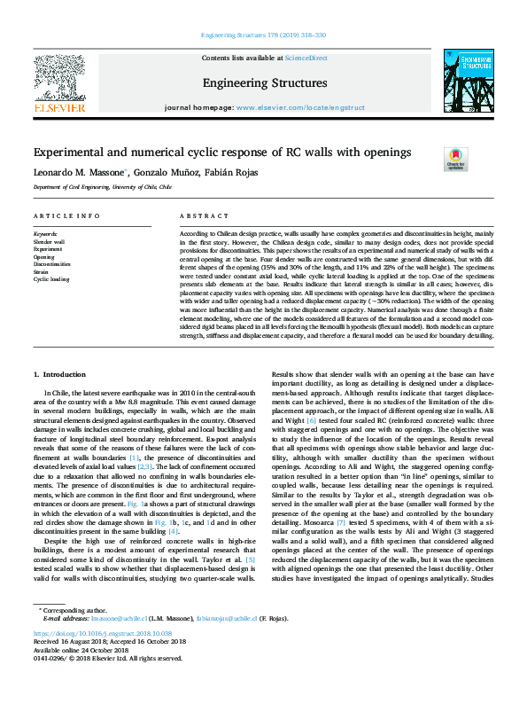 (PDF) Experimental and numerical cyclic response of RC walls with openings