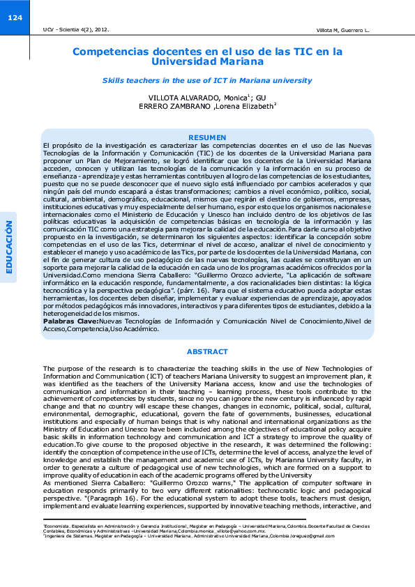(PDF) Competencias docentes en el uso de las tic en la universidad mariana