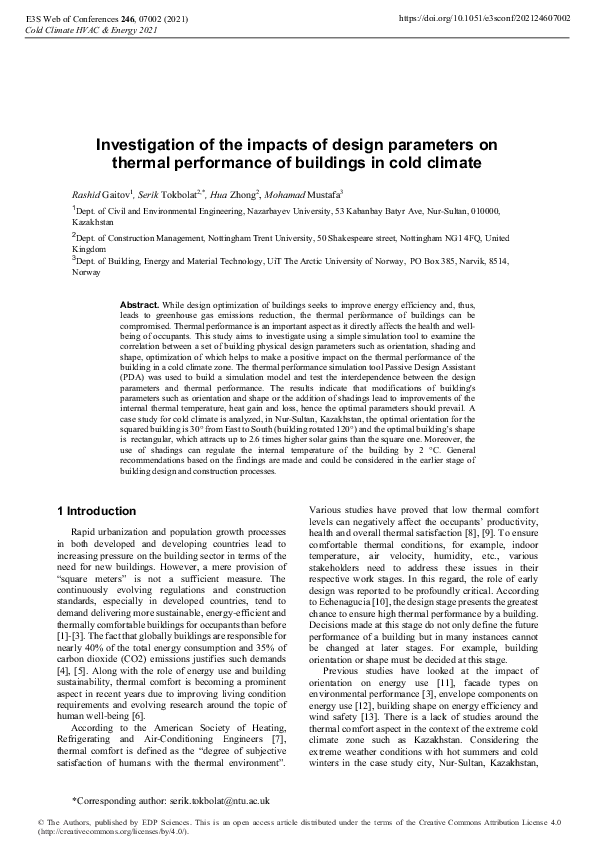 (PDF) Investigation of the impacts of design parameters on thermal ...