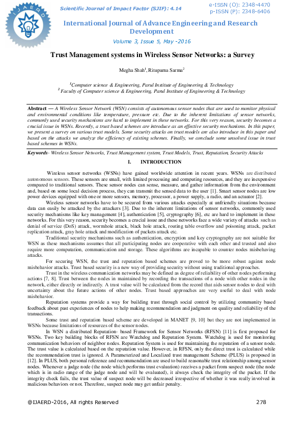 (PDF) Trust Management Systems in Wireless Sensor Networks: A Survey