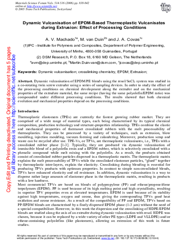 (PDF) Dynamic Vulcanisation of EPDM-Based Thermoplastic Vulcanisates ...