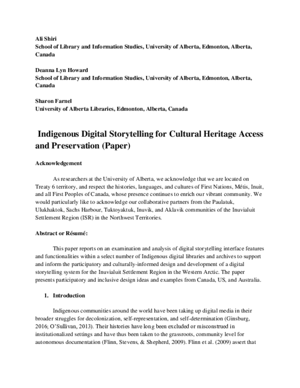 (PDF) Indigenous Digital Storytelling for Cultural Heritage Access and ...