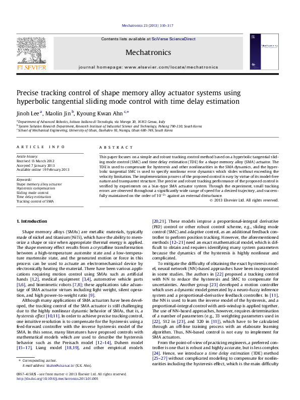 (PDF) Precise tracking control of shape memory alloy actuator systems ...