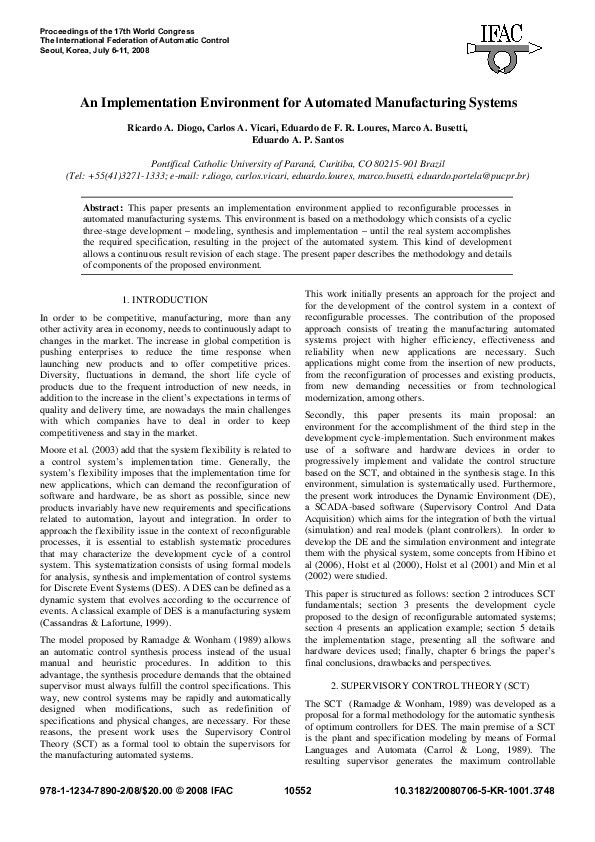 (PDF) An Implementation Environment for Automated Manufacturing Systems