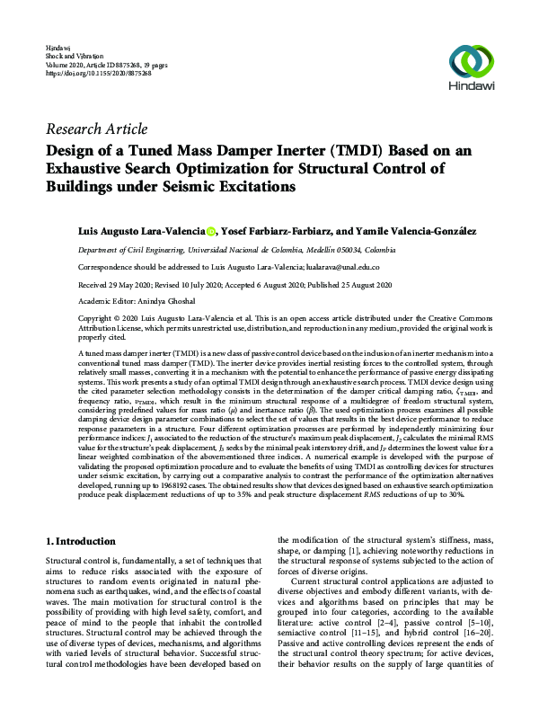 (PDF) Design of a Tuned Mass Damper Inerter (TMDI) Based on an ...