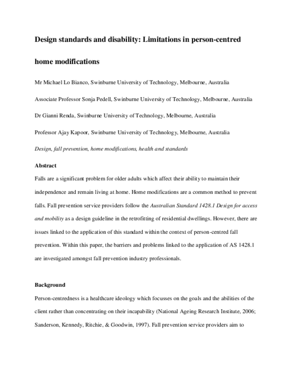 (PDF) Design standards and disability limitations in personcentred