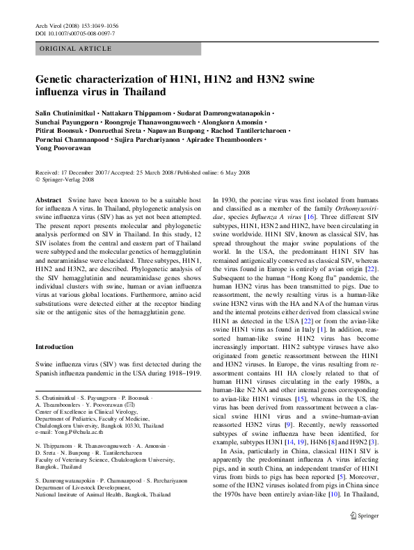 (PDF) Genetic characterization of H1N1, H1N2 and H3N2 swine influenza ...