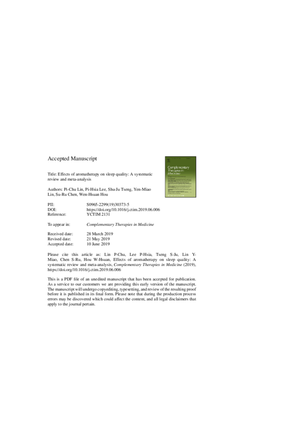 (PDF) Effects of aromatherapy on sleep quality: A systematic review and ...