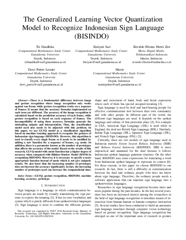 (PDF) The Generalized Learning Vector Quantization Model to Recognize ...