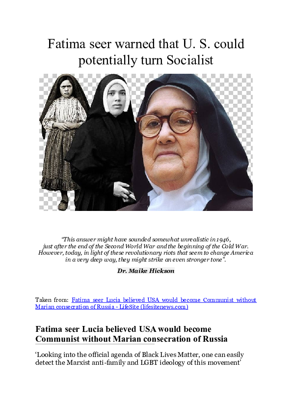 (DOC) Fatima seer warned that U.S. could potentially turn Socialist