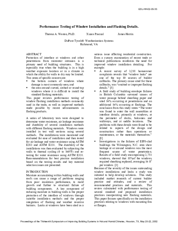 (PDF) Performance Testing of Window Installation and Flashing Details