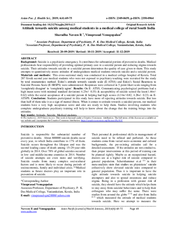 (PDF) Attitude towards suicide among medical students in a medical ...