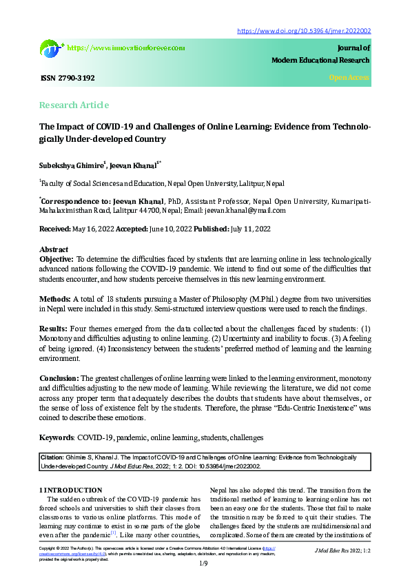 (PDF) The Impact of COVID-19 and Challenges of Online Learning ...