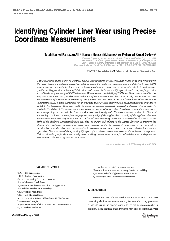 (PDF) Identifying cylinder liner wear using precise coordinate