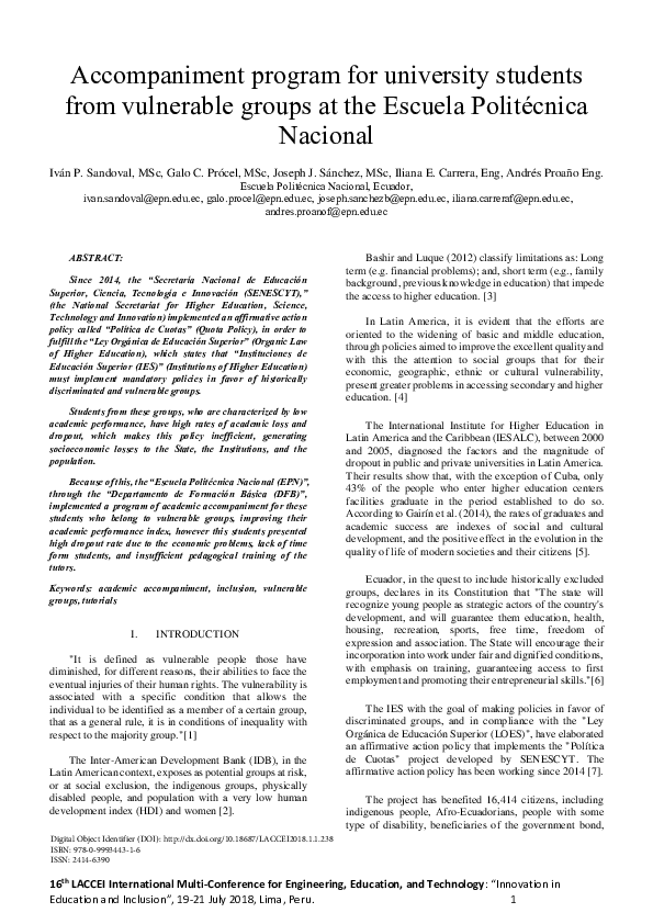 (PDF) Accompaniment program for university students from vulnerable ...