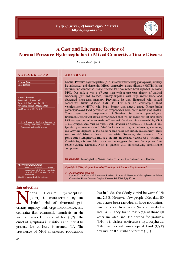 (PDF) A Case and Literature Review of Normal Pressure Hydrocephalus in