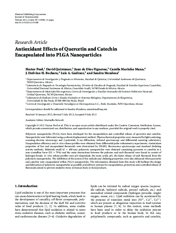 (PDF) Antioxidant Effects of Quercetin and Catechin Encapsulated into ...