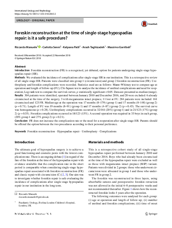 (PDF) Foreskin reconstruction at the time of single-stage hypospadias ...