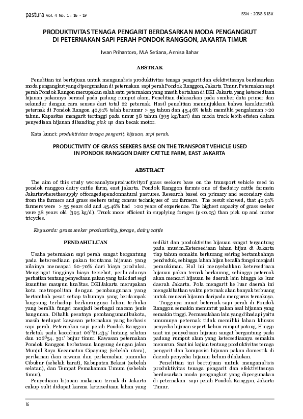 (PDF) Produktivitas Tenaga Pengarit Berdasarkan Moda Pengangkut DI ...