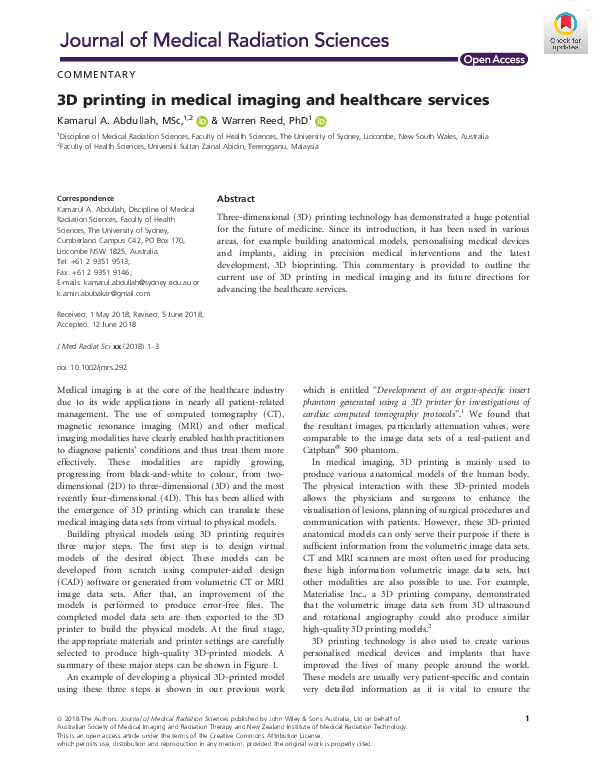 (PDF) 3D printing in medical imaging and healthcare services