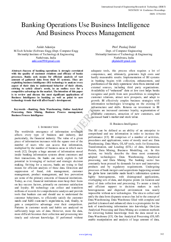 (PDF) Banking Operations Use Business Intelligence And Business Process ...
