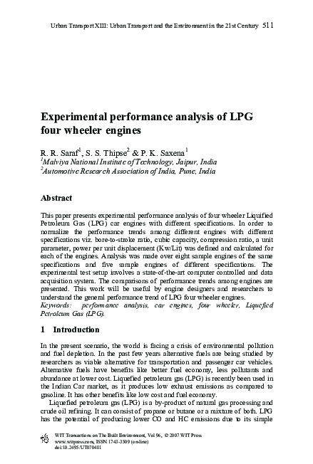 (PDF) Experimental performance analysis of LPG four wheeler engines