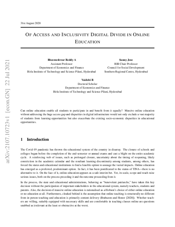 (PDF) Of Access and Inclusivity Digital Divide in Online Education