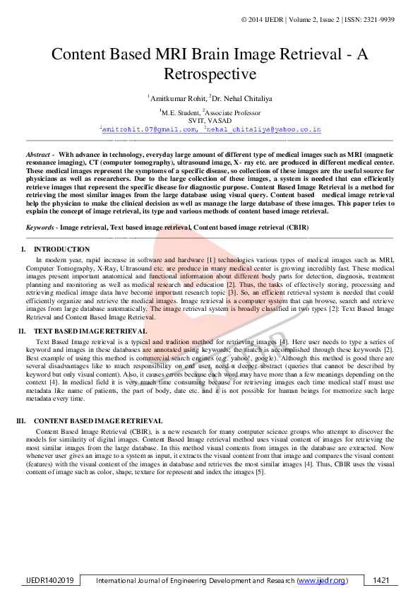 (PDF) Content Based MRI Brain Image Retrieval- A Retrospective 1