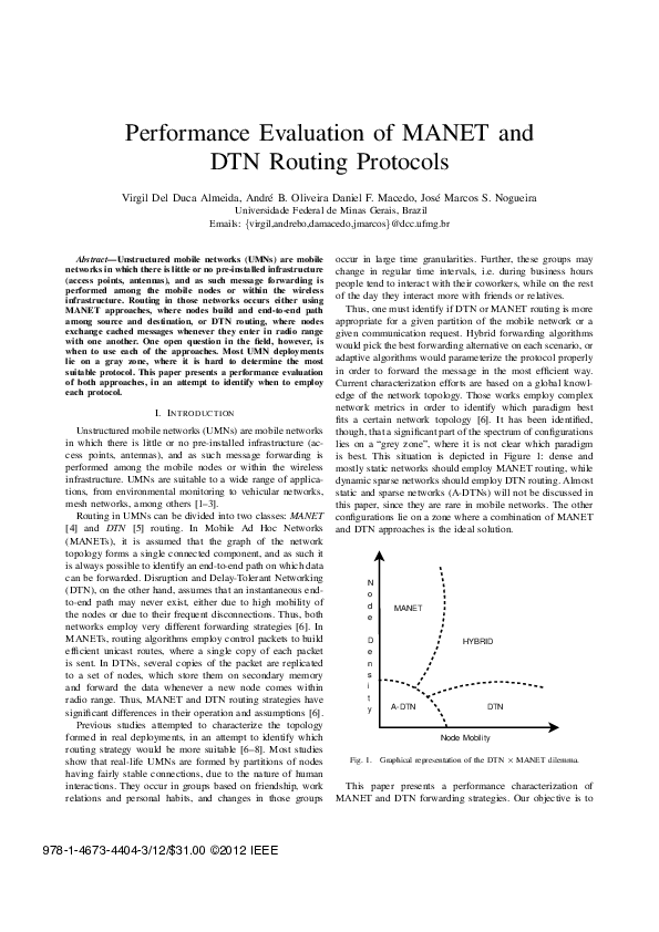 (PDF) Performance evaluation of MANET and DTN routing protocols