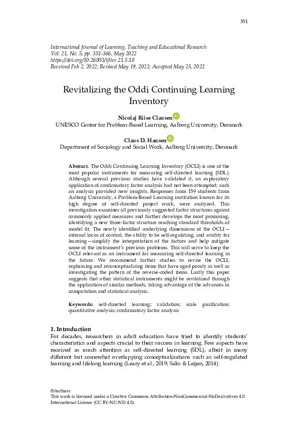 (PDF) Revitalizing the Oddi Continuing Learning Inventory