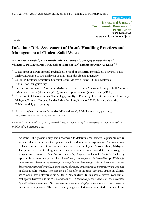 (PDF) Infectious Risk Assessment of Unsafe Handling Practices and ...