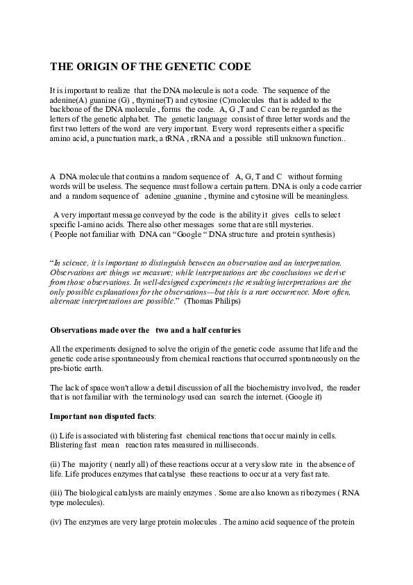 (PDF) The origin of the genetic code